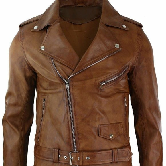 Other - Men's Tan Brando Motorcycle Leather Jacket